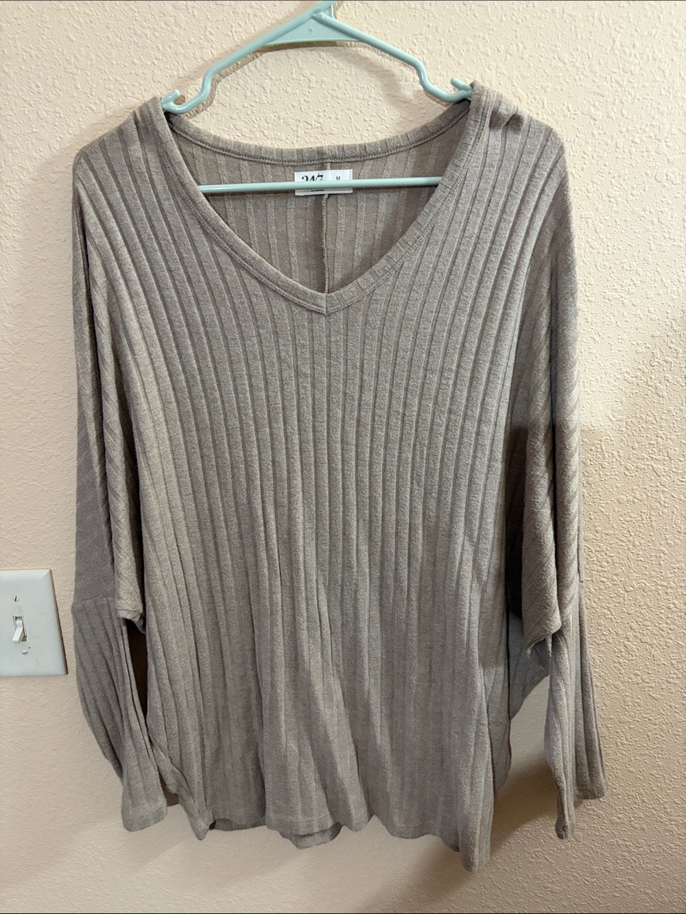 Maurice’s 24/7 Ribbed V-Neck Long Sleeve Top in Taupe